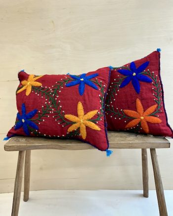 Old woolen flower cushion from Bulgaria