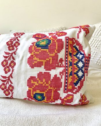 Cushion made with old handwoven towel from Romania