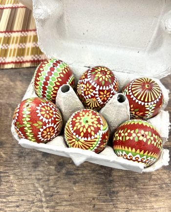 Set of six red sorbian easter eggs