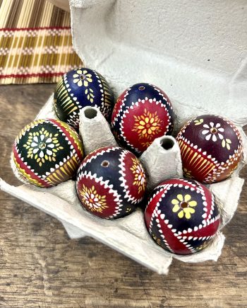 Set of six red sorbian easter eggs