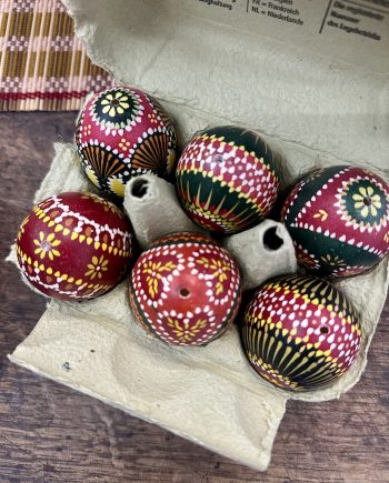Set of six red sorbian easter eggs