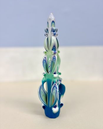 Tapper candle in green / blue & white from Ukraine