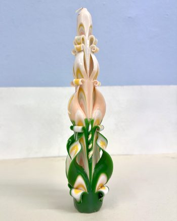 Tapper candle in green/apricot/white from Ukraine
