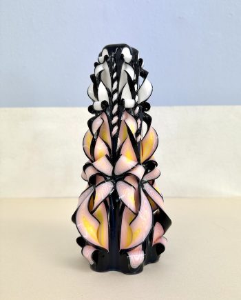 Carved candle from Ukraine, black, white & orange