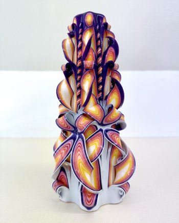 Carved candle from Ukraine, purple, orange, white