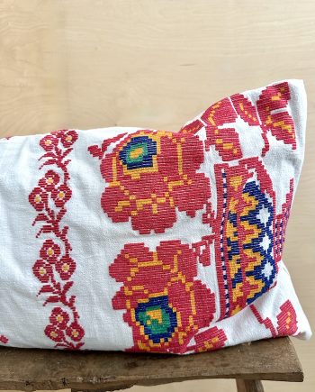 Cushion made with old embroidered textile from Romania