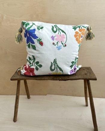 Cushion made with old embroidered textile from Eastern Europe